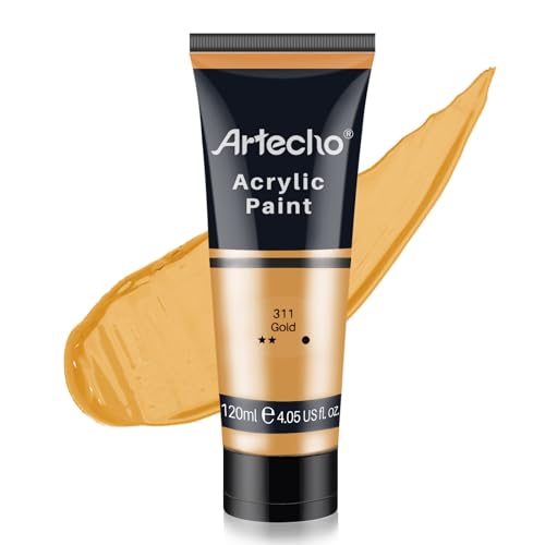 Artecho Gold Acrylic Paint, Gold Paint (120ml / 4.05oz) Tubes, Art Craft Paints for Canvas, Rock, Stone, Wood, Fabric, Art Supplies - color: Gold, style: Art