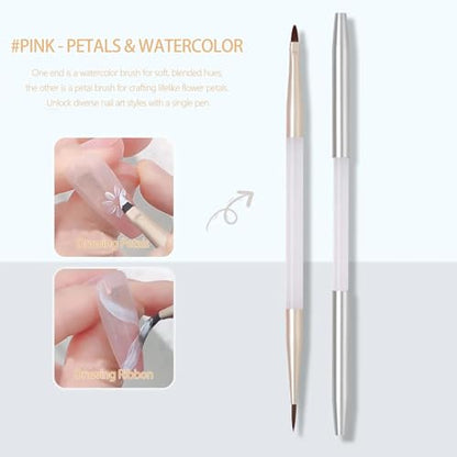 2Pcs Nail Art Brushes Set for Flower Petal Butterfly Drawing, 3D Gel Acrylic Nail Brush, Fine Liner Nails Design Tool, Professional Watercolor Painting Pen for Manicure DIY Salon - color: Flower Painting Brush