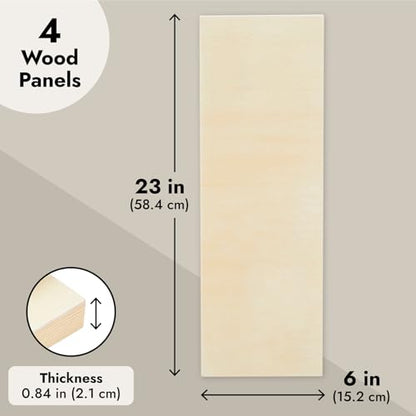 Bright Creations Unfinished Wood Panels for Panel Painting & Blank Canvas - Cradle Boards for Porch Sign Blanks - Long Wood Boards for Crafts & Wall Decor - 6 x 23 x 0.84 in, Pack of 4