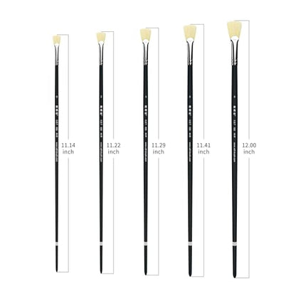 XDT#656 Fishtail Fan Artist Paint Brush 5 Piece Set Medium Stiff Hog Bristle Extra Long Handle #0#2#4#6#8, Acrylic Oil Watercolor - size: Hog Bristle 5Pc