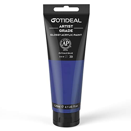 GOTIDEAL Acrylic Paint Phthalo Blue Tubes(120ml, 4.1 oz) Non Toxic Non Fading,Rich Pigments for Painters, Adults & Kids, Ideal for Canvas Wood Clay Fabric Ceramic Craft Supplies (Phthalo Blue) - color: Phthalo Blue, style: Regular