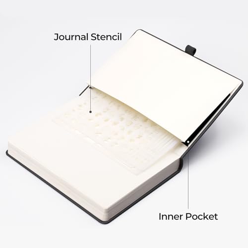 EMSHOI Dotted Journal Notebook, 320 Pages, A5 Small 5.75"x8.38", PU Leather Hardcover, 100 GSM Thick Paper, 5mm Dot Grid Notebook for Journaling, Planning, Drawing, Writing, Black - color: Black, size: A5 Dotted