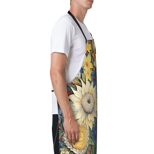 Prancing Brown Horse Heavy Duty Waterproof Apron with Pockets for AdultsResistant Grilling, Gardening, Painting - color: Oil on Canvas Sunflower