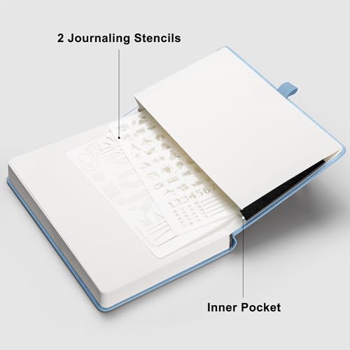RETTACY Dotted Journal Notebook, 192 Pages, A5 Medium Size (5.7'' x 8.3''), Leather Hardcover, 100 GSM Thick Paper, for Journaling, Planning, Tracking (Light Blue) - color: Light Blue, style: Dotted