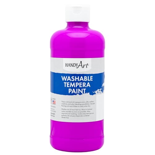 Handy Art Washable Tempera Paint, Fluorescent Neon UV Violet, 16 oz Bottle | Bright & Mixable, High Opacity, Glows UV Neon with Blacklight, Students, Kids, Young Artists, Safe & Non-Toxic, Made in USA - color: Fluorescent Violet, size: 16 Fl Oz (Pack of 1