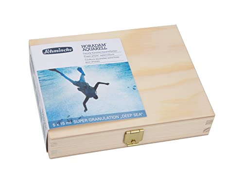 Schmincke - HORADAM® AQUARELL, Super- Granulation Set Deep Sea, 5 x 15 ml tubes, 74 841 097, wooden box, very strong granulating colors, finest, supergranulating watercolor paints. - color: Deep Sea, size: 2.54 Fl Oz (Pack of 1)