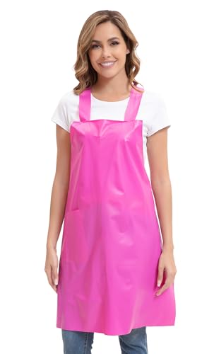 Nanxson TPU Waterproof Apron with Pocket Lightweight Work Aprons for Girls H Style for Dishwashing Pet grooming Gardening - color: Pink