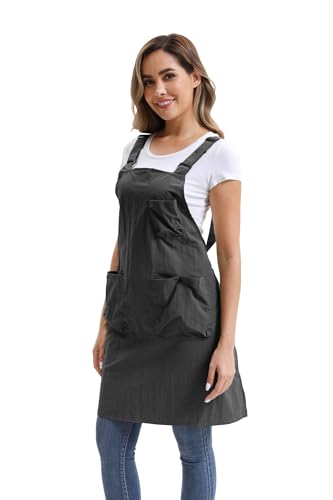 Nanxson Kitchen Apron for Women,H Style Cooking Apron with 3 Pockets | Waterproof material,pocket with buckle,adjustable waist strap,work apron for kitchen art painting gardening - color: Black