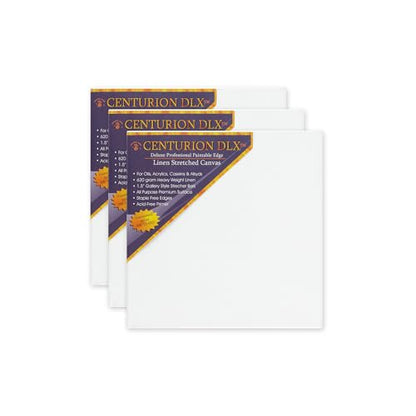 Centurion Deluxe Professional Acrylic Primed Linen Pre-Stretched Canvases, 11oz Linen - 6"x6", Box of 3, 1.5" Deep - Kiln-Dried Stretchers, Back Stapled, Canvas for Painting, Museum Archival Quality - size: 6"x6"