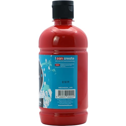 Mont Marte Signature Brilliant Red Acrylic Paint, 16.9oz (500ml), Semi-Matte Finish, Suitable for Canvas, Wood, Fabric, Leather, Cardboard, Paper, MDF and Crafts - color: Brilliant Red, size: 16.9 Fl Oz (Pack of 1)