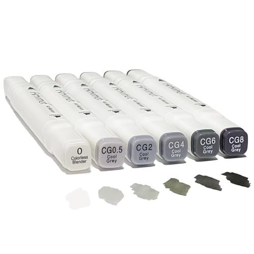 Arhomet 6pcs Grey Gray Alcohol Markers Set for Building Interior Design, Dual Tips Art Markers Drawing Sketched Double Tipped for Adults (Cool Grey) - color: Cool Grey