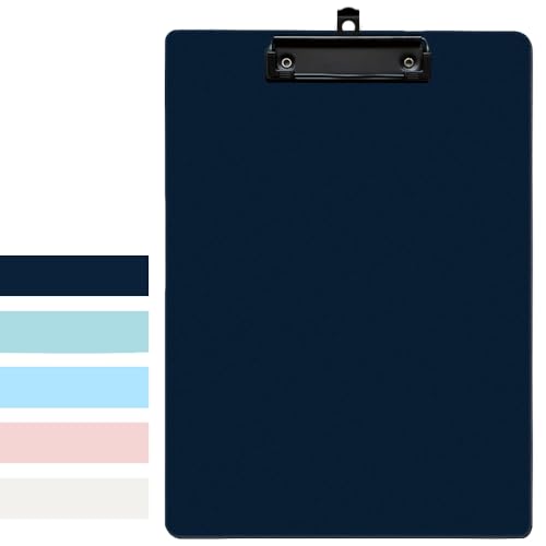 1Pcs Clipboard,8.8" x 12.4" Plastic Clipboards Folder for Office Supplies,Low-Profile Metal Clip with Retractable Hanging Hole,Portable Writing Drawing Letter Size Clip Board for Nurse,Dark Blue - color: Dark Blue