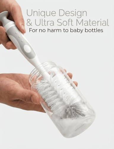 Baby Bottle Brush Set 4 in 1, Baby Bottle Cleaner, with 1P Nylon Bottle Brush, 1P Bottle Cap Brushes, 2P Straw Brushes, Bottle Brush with Nipple Cleaner and Suction Cup, BPA-Free(Grey) - color: Grey-nylon Brush