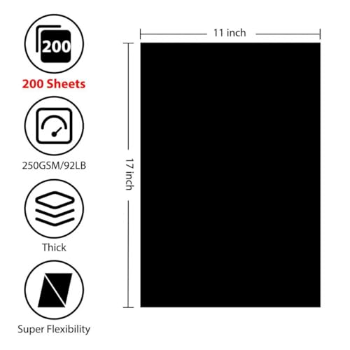 200 Sheets Black Cardstock 11” x 17”, 92lb/250gsm Card Stock, Thick Card Stock Paper, Heavy Cardstock Paper for Printer, Resume, Scrapbooks, Art, Crafts, Business Cards - color: Black-200Sheets, size: 11x17