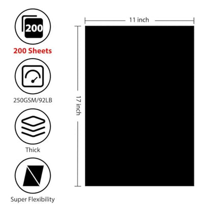 200 Sheets Black Cardstock 11” x 17”, 92lb/250gsm Card Stock, Thick Card Stock Paper, Heavy Cardstock Paper for Printer, Resume, Scrapbooks, Art, Crafts, Business Cards - color: Black-200Sheets, size: 11x17