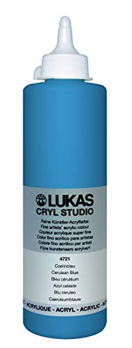 Lukas CRYL Studio Artist Acrylic Paint, Cerulean Blue, 500 ml Bottle - High Pigment Acrylic Paints for Canvas Painting, Large Scale Works - Medium-Viscosity, Water-Mixable, Fast Drying - color: Cerulean Blue, size: 16.91 Fl Oz (Pack of 1)