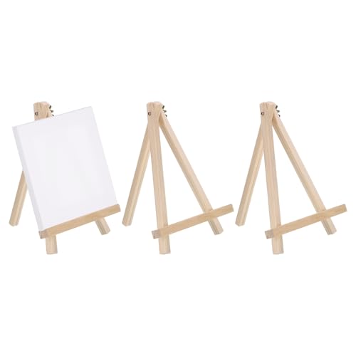 MECCANIXITY Mini Wood Display Easels, 9.4"x7.1"A-Frame Painting Tabletop Easels Holder Stand for Artists Beginners Displaying Small Canvases Art Photos Business Cards(Pack of 3, Wood Color) - size: 9.4"x7.1"