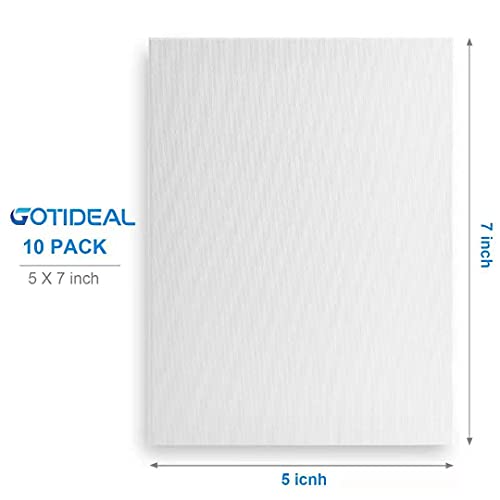 GOTIDEAL Stretched Canvas, 5x7 Inch Set of 10, Primed White - 100% Cotton Artist Canvas Boards for Painting, Acrylic Pouring, Oil Paint Dry & Wet Art Media - color: White, size: 5"x7"