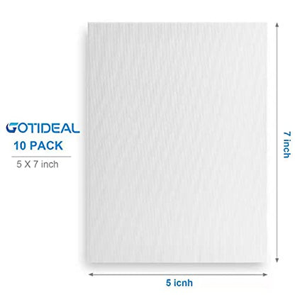 GOTIDEAL Stretched Canvas, 5x7 Inch Set of 10, Primed White - 100% Cotton Artist Canvas Boards for Painting, Acrylic Pouring, Oil Paint Dry & Wet Art Media - color: White, size: 5"x7"
