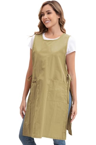 Nanxson Waterproof Apron with Pockets Plus Size Chef Apron | Side tie design,Split-piece apron,for Cooking Kitchen Baking Painting Grilling, - color: Yellow