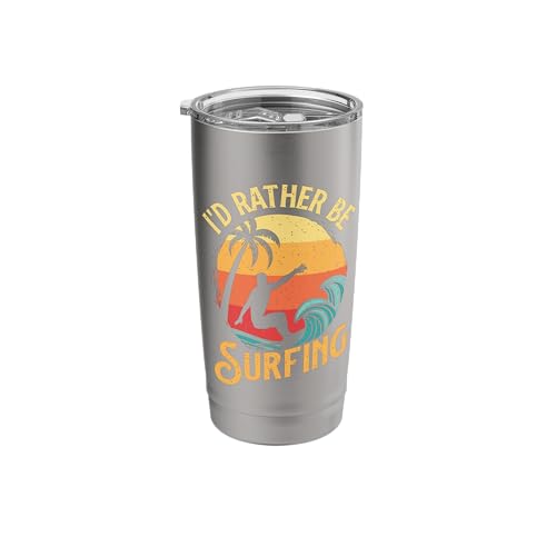 I'd Rather Be Surfing - Beach Surfing Surfingboard Surfboard Stainless Steel Insulated Tumbler - color: Brushed Steel