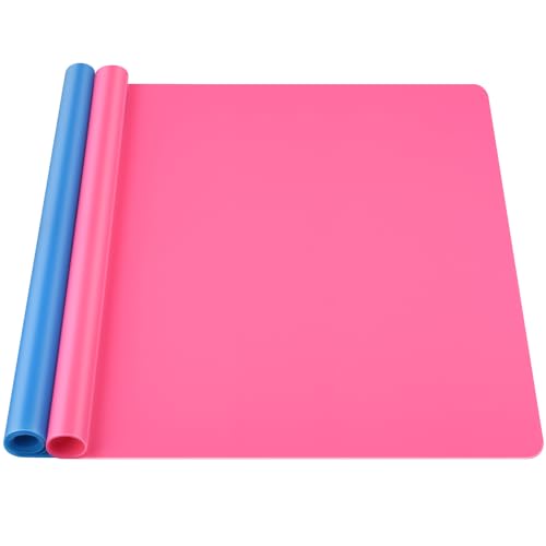 Silicone Mat Large, IKOCO 23.6"x15.7" Silicone Craft Mat for Playdough and Nonstick Resin Molds Sheets for Crafts, Paint, Clay, Blue and Rose Red - color: Pink&Blue, size: 15.7''*23.6''