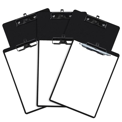FRETONBA Black Clipboard with Pen Holder, Set of 6 Plastic Clipboard with Low Profile Metal Clip, Hanging Clip boards Holds 8.5x11 Inch Papers, Standard A4 Letter Size Clip Boards for Offices & School - style: 6 Pack-Black