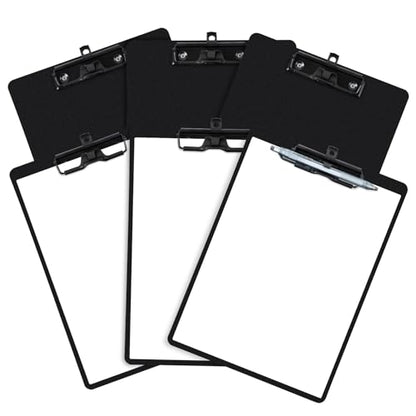 FRETONBA Black Clipboard with Pen Holder, Set of 6 Plastic Clipboard with Low Profile Metal Clip, Hanging Clip boards Holds 8.5x11 Inch Papers, Standard A4 Letter Size Clip Boards for Offices & School - style: 6 Pack-Black