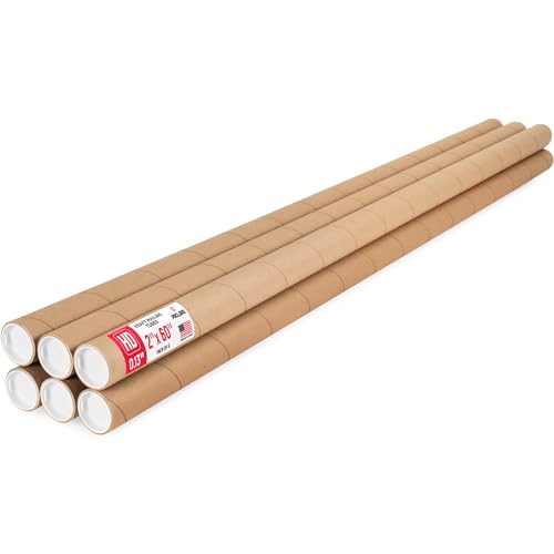 2" x 60" Heavy Duty Reinforced Kraft Paper Mailing Tube, Pack of 6 Tubes with 12 Caps – Secure USPS Approved Poster Tube – Made in USA Cardboard Tube for Shipping and Storing Posters, Prints, Artwork - color: Heavy-Duty, size: 2" x 60"