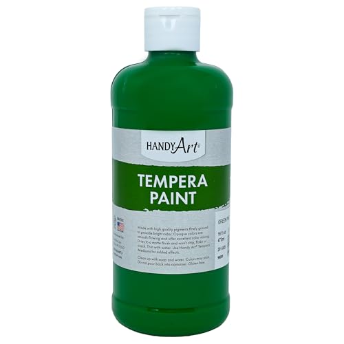 Handy Art Premium Tempera Paint, Green, 16 oz Pint Bottle | Matte Finish, High Quality Pigments with Superior Opacity, Smooth & Bright Mixable Colors, Safe & Non-Toxic, Made in USA - color: Green, size: 16 Fl Oz