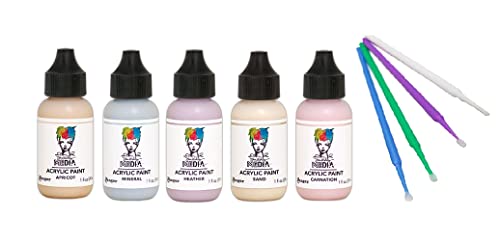 Ranger Acrylic Paint Bundle - 5 Dina Wakley Media Acrylic Paints Blending Sticks (Pleasantly Pastel - Carnation, Mineral, Heather, Sand and Apricot) - color: Pleasantly Pastel - Carnation, Mineral, Heather, Sand and Apricot
