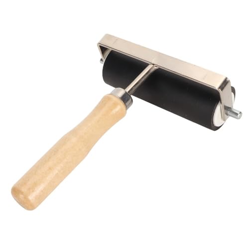 10cm Hard Rubber Printmaking Roller with Wooden Handle, Handheld Ink Rolling Tool Suitable for Woodblock Printing and Handmade Art Pigment Coating