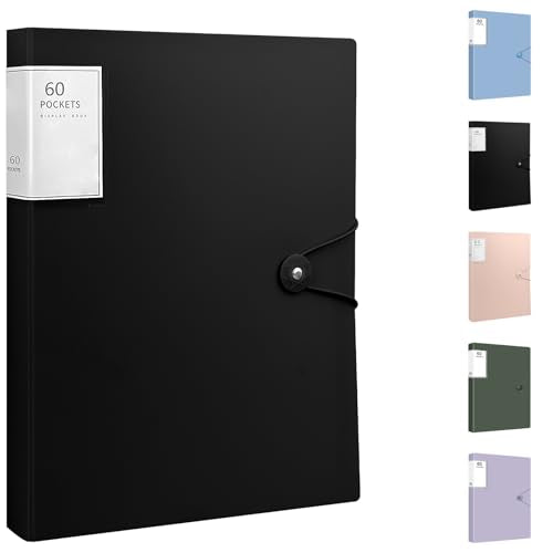 Presentation Binder with Plastic Sleeves, Art Portfolios Folder for Artwork, 60 Pockets Display 120 Pages of 8.5 X 11 or A4 Size Documents, Black - color: Black