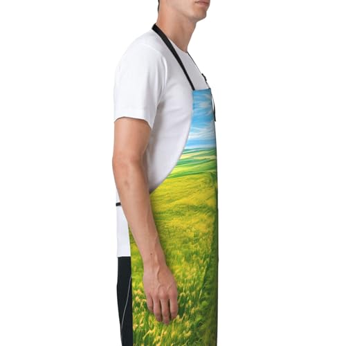 Round watercolor painting Heavy Duty Waterproof Apron with Pockets for AdultsResistant Grilling, Gardening, Painting - color: Grassland Paths