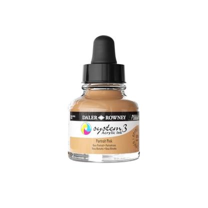 Daler-Rowney System3 Acrylic Ink Bottle Portrait Pink 29.5ml - Versatile Acrylic Ink for Artists and Students - Opaque Calligraphy Ink for Drawing Illustrating Airbrushing Dip Pen Ink and More