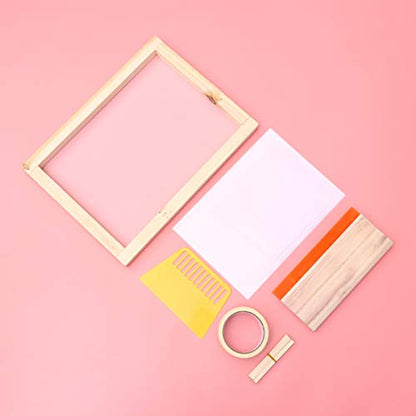 EXCEART 1set DIY Silk Kit Transparency Film Mask Tape Squeegees for Craft Projects Frame for Family Activities