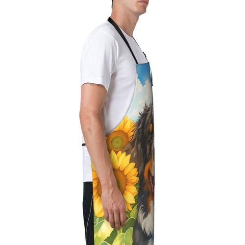 KKdskkds Tribal Boho Geometric Multi-Purpose Adjustable Waterproof Apron With Pocket For Men Women - color: Sunflower & Bernese Mountain Dog