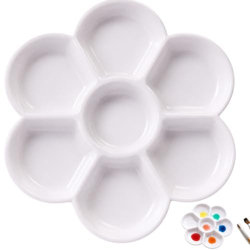 7 Well Flower Paint Palette,Watercolor Paint Palette,Gouache Palette,Paint Mixing Palette for Watercolor Painting Palette Acrylic Painting for Studio, Plein Air and Travel Painting, White