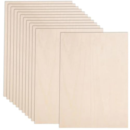 AWIZOM 12 Pack Basswood Sheets for Crafts-12 x 8 x 1/8 Inch- 3mm Thick Plywood Sheets with Smooth Surfaces-Unfinished Wood Boards for Laser Cutting, Wood Burning, Architectural Models, Staining - size: 12 x 8 inch