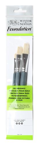 Winsor & Newton Foundation Oil Hog Brush Set, Short Handle, Flat, 3 Pack - size: Flat 4, 10 & 14