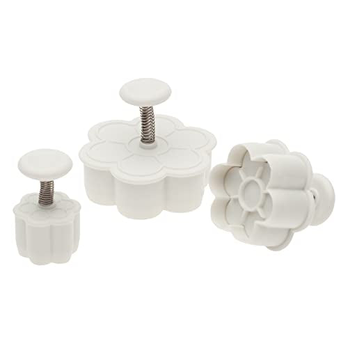 Ateco Daisy Plunger Cutters, Set of 3 Sizes, for Cutting Decorations & Direct Embossing, Spring-loaded Handle, Food Safe Plastic - style: 6-Petal Flower, set of 3