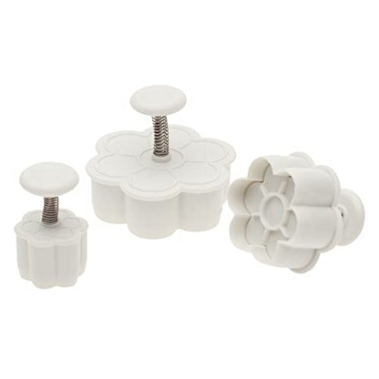 Ateco Daisy Plunger Cutters, Set of 3 Sizes, for Cutting Decorations & Direct Embossing, Spring-loaded Handle, Food Safe Plastic - style: 6-Petal Flower, set of 3