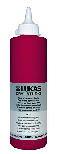 LUKAS CRYL Studio Artists Paint High Pigment Concentration Paint - 500 ml Bottle - Cadmium Red Deep Hue