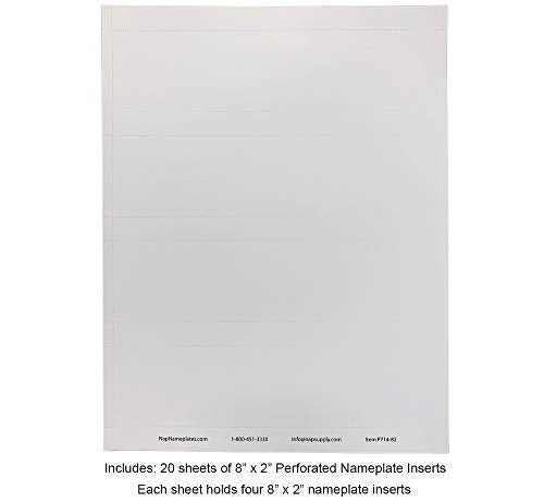Nap Nameplates White Printable Perforated Name Plate Paper 2 x 8 – Nap Industrial Group Name Plates, 4 Packs of 20 nameplates (80 Inserts), Printing Instructions Included - color: White, size: 8" x 2"