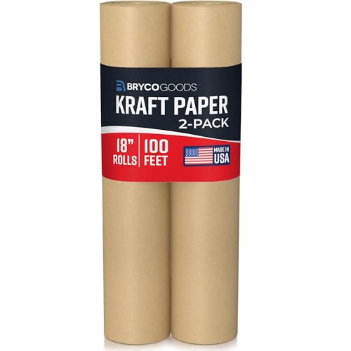 Bryco Goods (Pack of 2) Brown Kraft Packing Paper Rolls - 18" x 100' (1200”) - Moving Supplies, Gift Wrapping, Arts & Crafts, Bulletin Board Paper - Made in The USA - color: Brown, size: 18" x 100' (2-Pack)