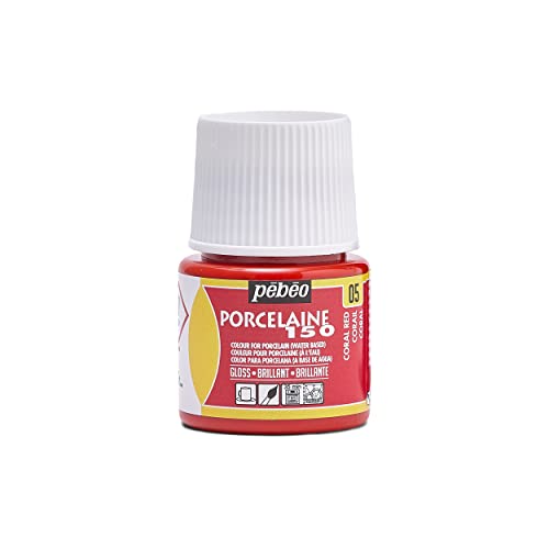 PEBEO Porcelaine 150 Ceramic Paint - Water-Based High-Gloss Color Paints for Porcelain, Premium Art Supplies, Non-Toxic & Heat-Safe, 45 ml Bottle, Coral Red, 024-005 - color: Coral Red