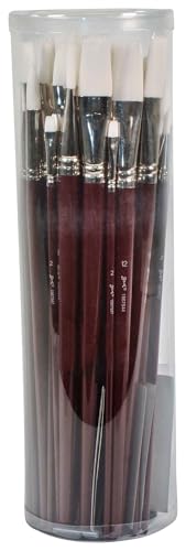 Sax Optimum White Synthetic Taklon Paint Brushes, Assorted Sizes, Red, Set of 72