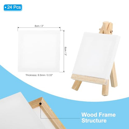 PATIKIL 3x3 Canvas Boards for Painting, 24Pack Cotton Wood Frame Square Triple Primed Stretched Blank Canvas Panel for Acrylic, Oil, Tempera Paint,White - size: 3x3"