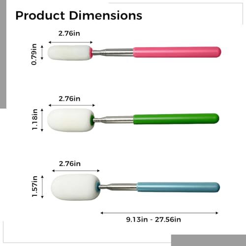 Telescoping Sponge Stick for Pottery, Stainless Steel Telescoping Sponge Set for Pottery Makers, Adjustable Sponges for Clay, 3 Pack, 9.1 in to 21.5 in Length