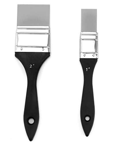 QWORK Paint Brush, Silicone Color Shaper Brush, 2 Pcs (1 inch,2 inch) Solid Flat Flexible Acrylic and Water Based Painting Tool for Move and Remove Acrylic Paints